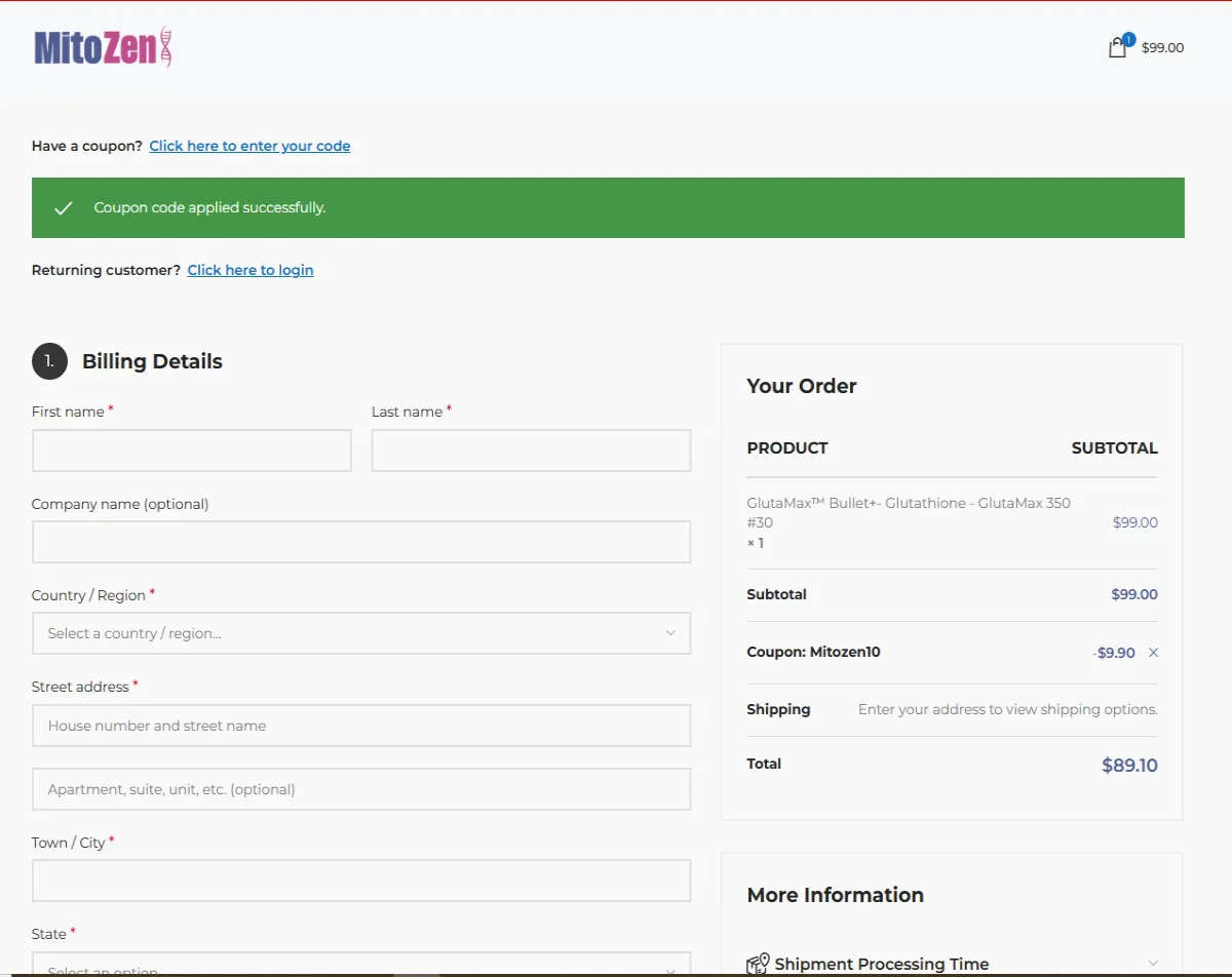 Proof screenshot for MITOZEN10