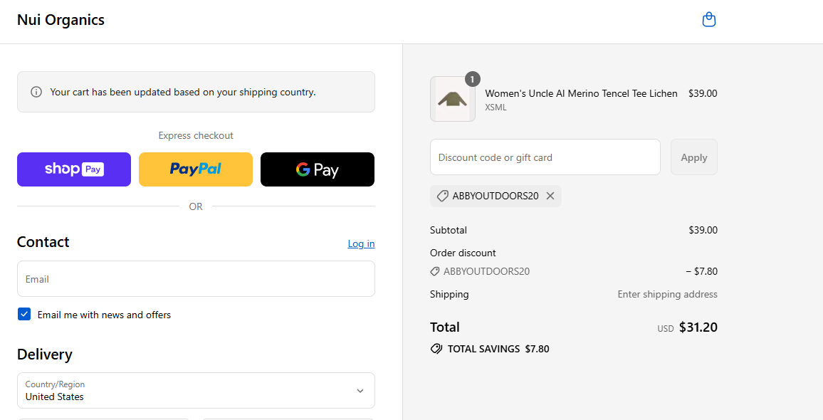 Proof screenshot for ABBYOUTDOORS20